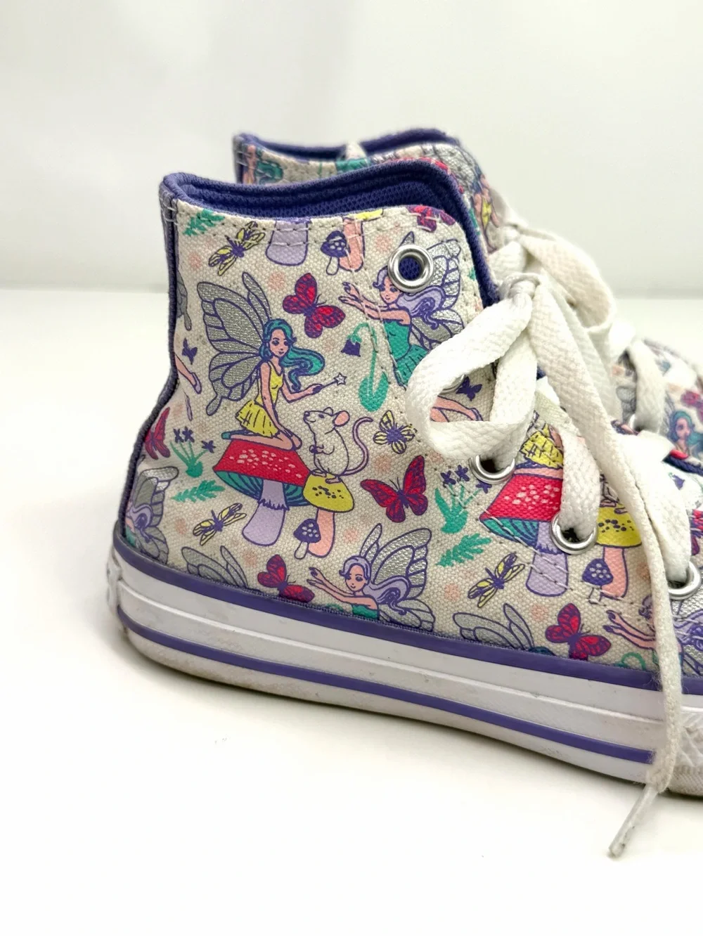 Converse White Purple Fairy Print Chuck Taylor High-Top Canvas Sneakers